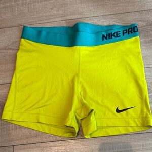 Nike Pro Dri-Fit Bike Shorts- Blue/Neon Green- Womens L